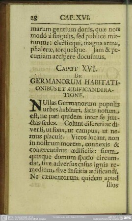 Caput XVI. De Germanorum Habitationibus Et Aedificandiratione