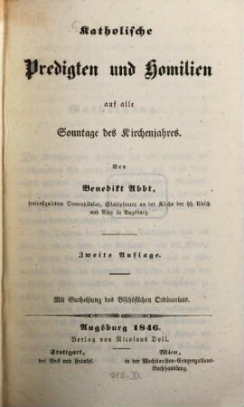 Katholische Predigten und Homilien auf alle Sonntage des Kirchenjahres