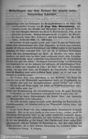Mittheilungen aus dem Gebiet der neueren naturhistorischen Literatur.