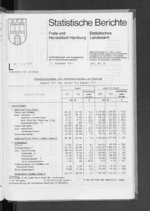 Steueraufkommen und Steuereinnahmen in Hamburg August 1971 und Januar bis August 1971 : Lfd. Nr. 8