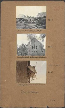 Zerschossene Kirche in Possessern, Ostpreußen Juli 1915