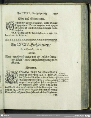 Die LXXXV. Hochzeitpredigt. Ex 1.Corinth.7.v.2