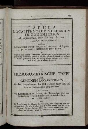 II. Tabula Logarithmorum vulgarium Trigonometrica.