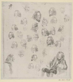 Studienblatt mit Bildnissen von François Marie Arouet, genannt Voltaire