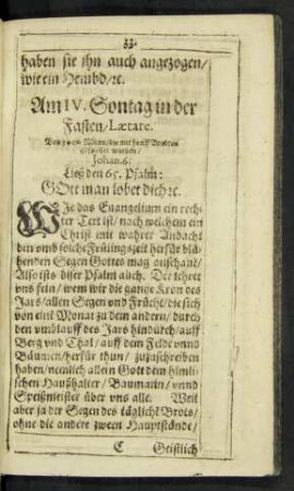 Am IV. Sontag in der Fasten/ Laetare.
