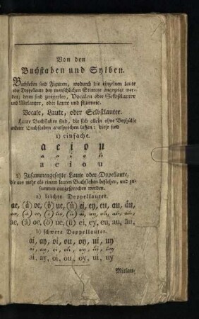 Von den Buchstaben und Sylben