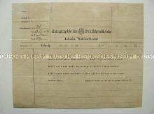 Wahlflugblatt im Stil eines Telegramms der Wirtschafts- Politschen-Gemeinschaftsliste zur Stadtverordnetenwahl in Leipzig 1921