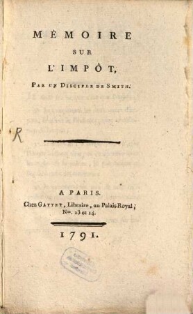 Mémoire sur l'impot