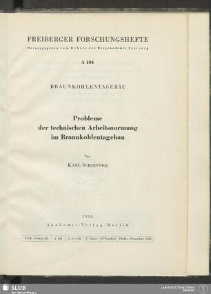 Probleme der technischen Arbeitsnormung im Braunkohlentagebau