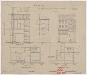 Einbau eines Betriebsbüros für Schaltwarte Werk II (Ansicht, Grundriss, Schnitte)