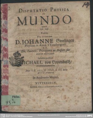 Disputatio Physica De Mundo