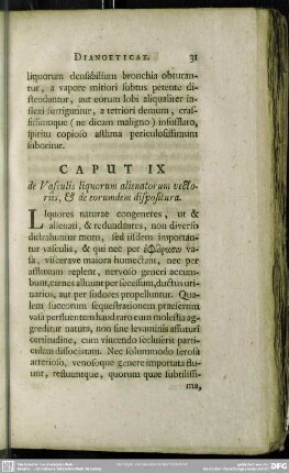 Caput IX de Vasculis liquorum alienatorum vectoriis, & de eorumdem dispositura