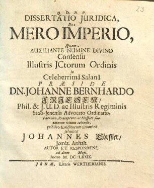 Dissertatio Iuridica, De Mero Imperio
