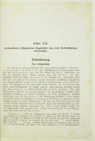 Erster Teil. Heimatkunde (Allgemeine Ergebnisse aus dem Beobachtungsunterricht)