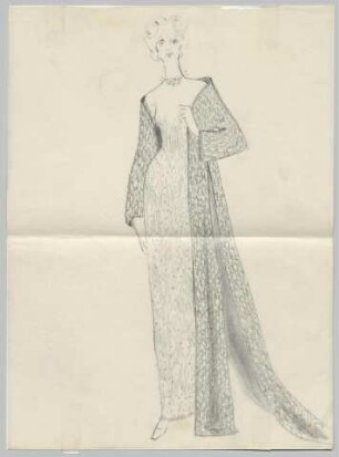 Ein bodenlanger, bestickter Mantel über einem langen Showkleid (Archivtitel)