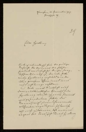29: Brief von Karl von Unzer an Gottlieb Planck, München, 20.11.1907