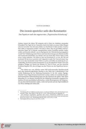 Die invasio apostolice sedis des Konstantin. Das Papsttum nach der sogenannten „Pippinischen Schenkung“