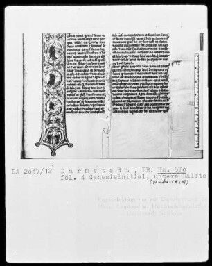 Biblia sacra — Initiale I (n principio) mit acht Bildmedaillons, Folio 4recto — Die Erschaffung Evas, Folio 4recto