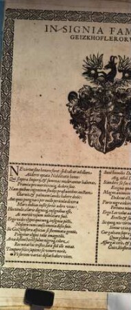 Insignia Familiae Geizkhoflerorum : [Holzschnitt mit Gedicht]