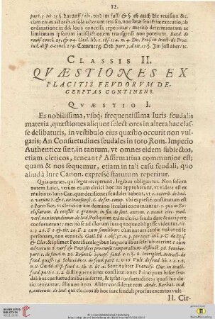 Classis II: Quaestiones ex placitis feudorum decerptas continens