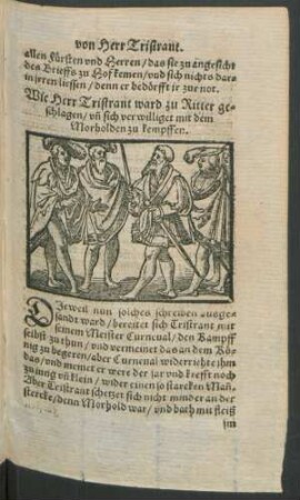 Wie Herr Tristrant ward zu Ritter geschlagen/ und sich verwilliget mit dem Morholden zu kempffen.