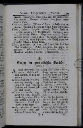 III. Auszug der gewöhnlichsten Sprüchwörter.