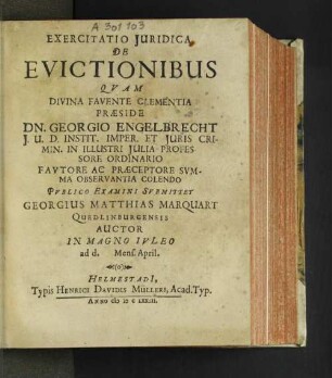 Exercitatio Iuridica De Evictionibus