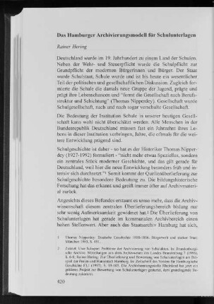 Das Hamburger Archivierungsmodell für Schulunterlagen