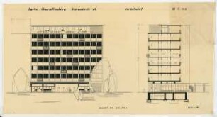 Wohn- und Geschäftshaus Meinekestraße 24, Berlin-Charlottenburg: Ansicht und Schnitt 1:100