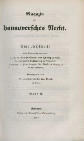 2.1852: Magazin für hannoversches Recht