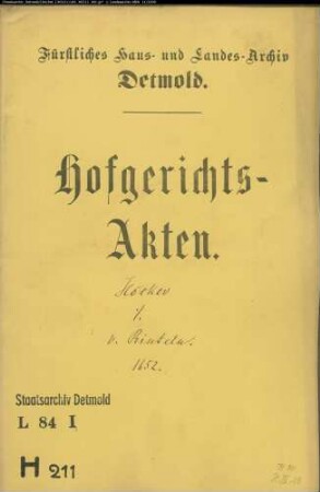 Höcker, Bernd Friedrich gegen Bernd von Rinteln - Schuldforderung