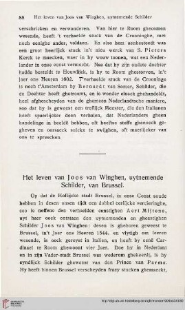 Het leven van Joos van Winghen, uytnemende Schilder, van Brussel