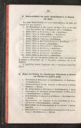 Stand des Ordens der barmherzigen Schwestern in Bayern am Schlusse des Jahres 1842