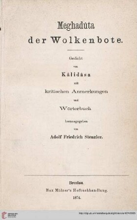 Meghadūta der Wolkenbote : Gedicht von Kālidāsa