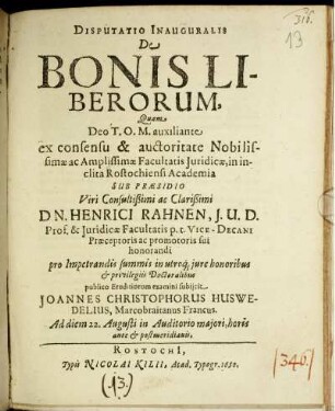 Disputatio Inauguralis De Bonis Liberorum