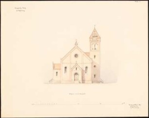 Evangelische Kirche, Schömberg: Aufriss Westseite mit dem Hauptportal, Maßstabsleiste