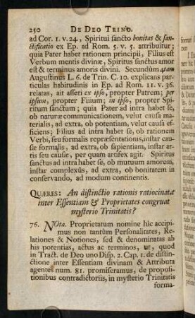 250-260, Quaeres: An distinctio rationis ratiocinatae inter Essentiam & Proprietates congruat mysterio Trinitatis?