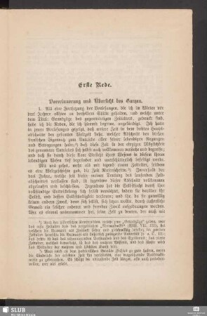 Erste Rede. Vorerinnerungen und Übersicht des Ganzen
