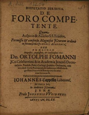 Disputatio Iuridica De Foro Competente
