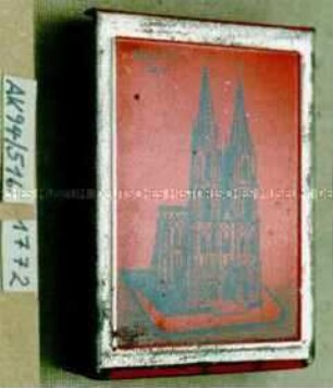 Automaten-Blechdose für "Erfrischende Pfefferminz-Pastillen" (Abbildung Köln a/Rh., Dom)
