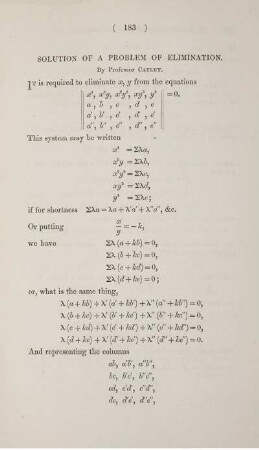 Solution of a problem of elimination.
