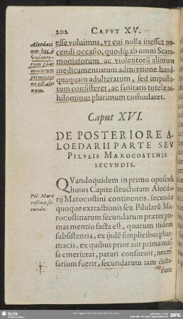 Caput XVI. De Posteriore Aloedarii Parte Seu Pilulis Marocostinis Secundis