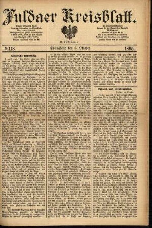 Erste Ausgabe vom Samstag, den 05. Oktober 1895.