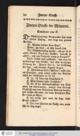 Zweyte Stuffe der Maurerei. Erwählter von P.