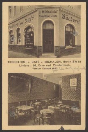 Ansichtskarte Konditorei und Café "J. Michalski", Lindenstraße 94