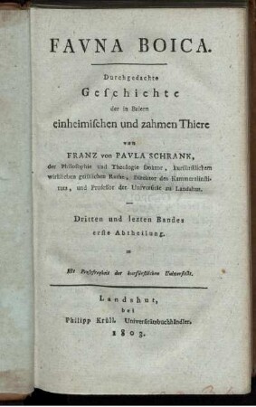 Bd. 3, Abtheilung 1: Fauna Boica. Bd. 3, Abtheilung 1