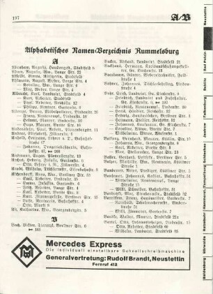 Alphabetisches Namen-Verzeichnis Rummelsburg