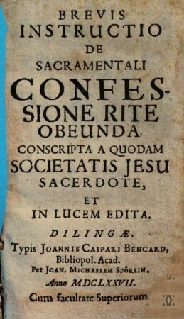 Brevis Instructio De Sacramentali Confessione Rite Obeunda