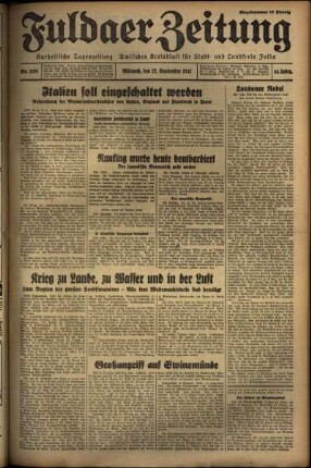 Erste Ausgabe vom Mittwoch, den 22. September 1937.