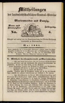Neun und Zwanzigster Jahrgang. No. 5. Mai 1861.